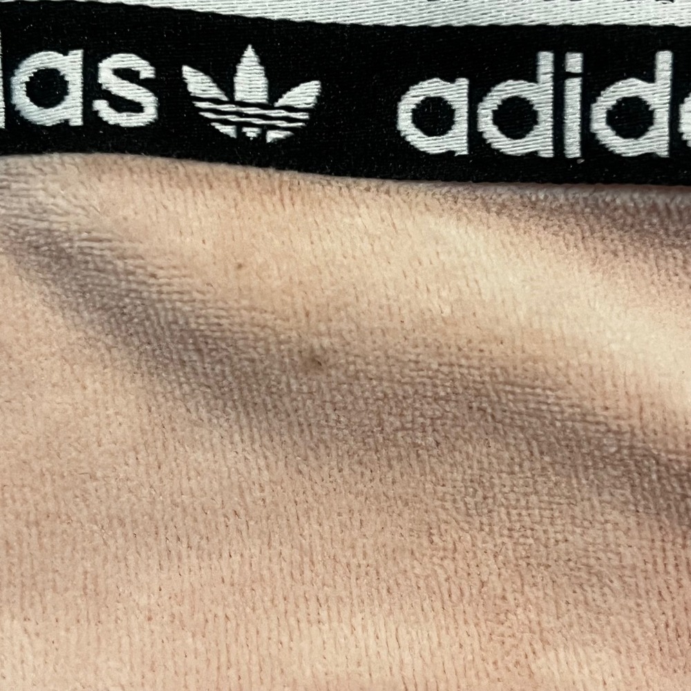 Adidas Originals Women Pink Velour Cropped Hoodie Logo Tape Trefoil XL - Picture 4 of 6